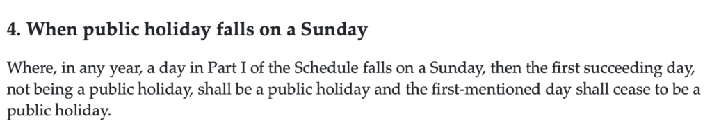 screenshot of public holidays act